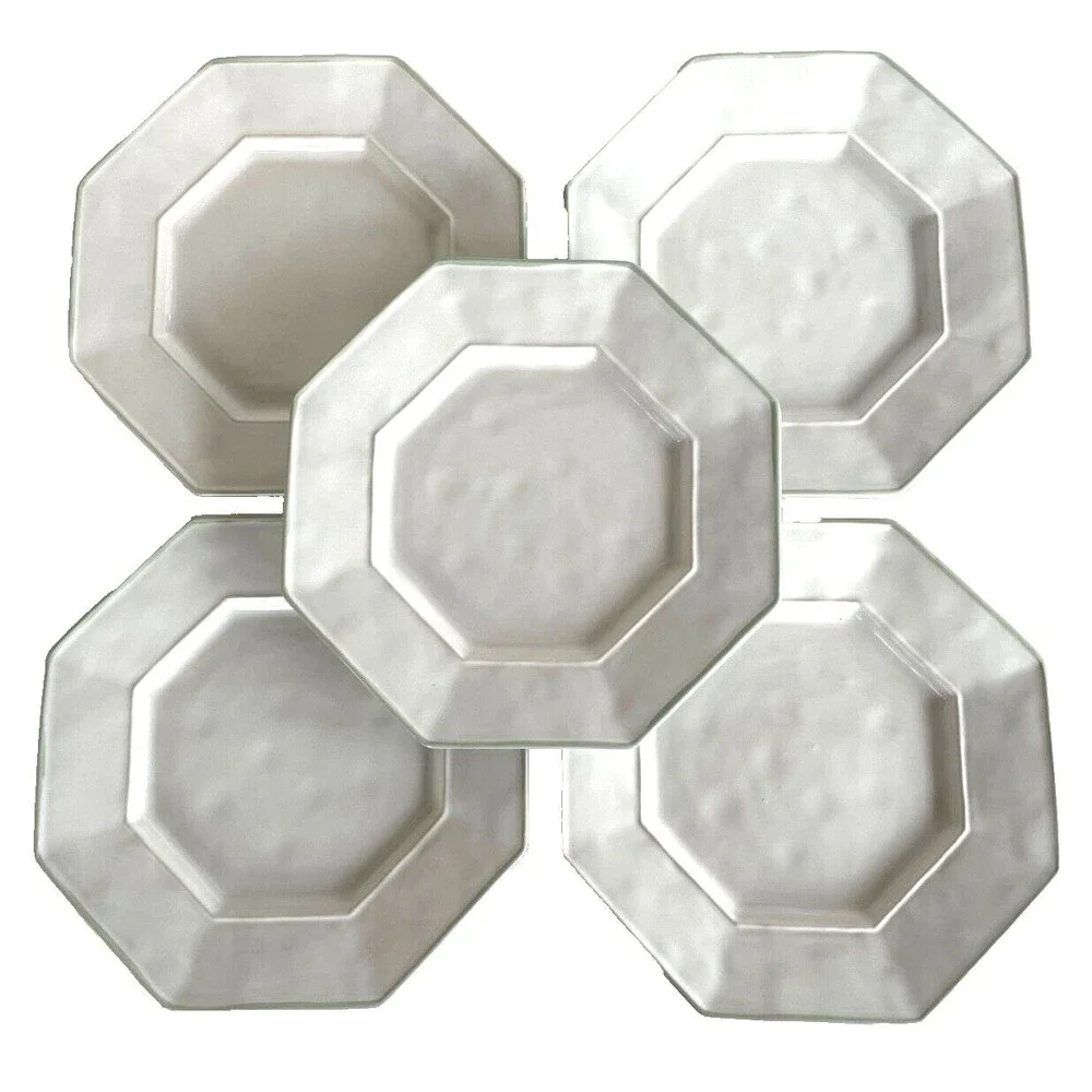Juliska Petit Singe 9” Plate Octavia Whitewash Cucumber Trim Octagon Set of 3